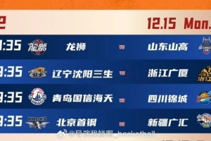 辽宁首个主场VS卫冕冠军广厦&跨年迎战张镇麟 元旦赵睿周琦VS广东